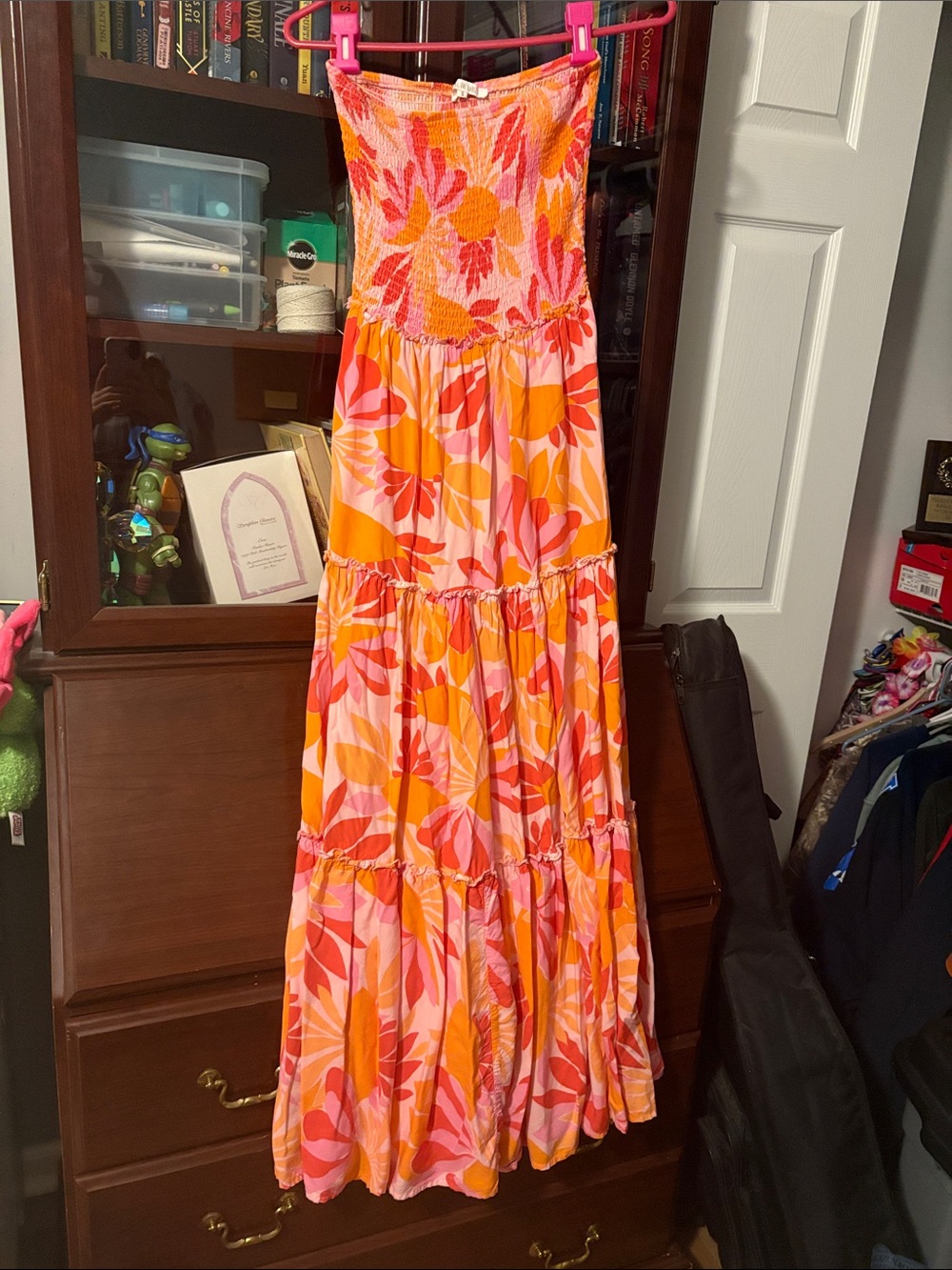 Abel The Label Strapless Pink & Orange Floral Maxi Dress